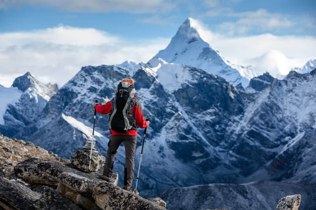 Trekker in the Himalayas